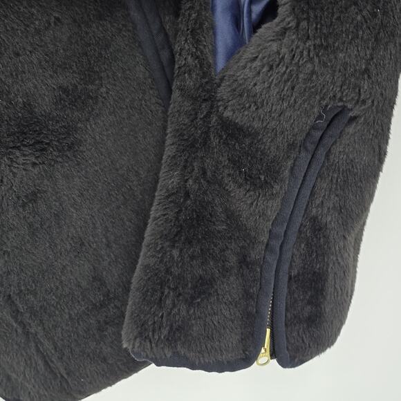 J. Crew Zip Up Plush Fleece Coat Black Faux Fur Teddy Jacket Women's Size S - Picture 7 of 11